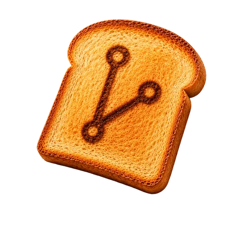 Toasty, la mascotte di BranchToast: un toast con il simbolo di un branch Git
